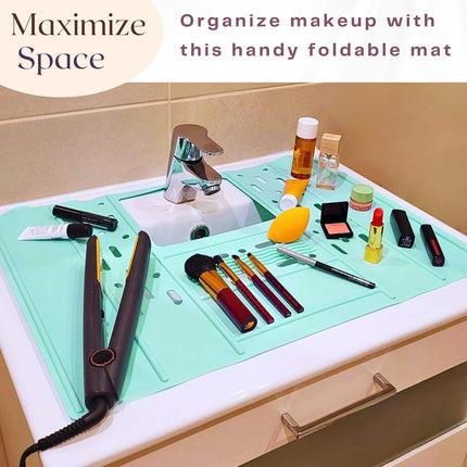 Foldable Silicone Makeup Brush Cleaning Mat – Sink Topper & Countertop Protector