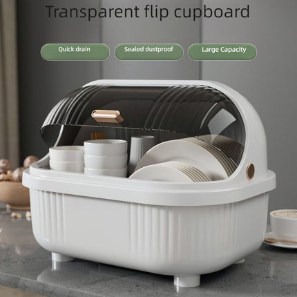 Double-Layer Kitchen Dish Rack with Dustproof Lid & Drain Tray – Space-Saving Drying Organizer