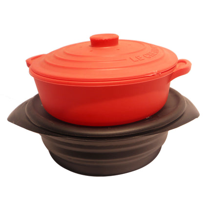 Heat-Resistant Silicone Microwave Steamer Pot – Collapsible Round Bowl with Lid & Handle