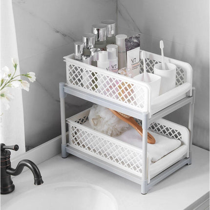 Under Sink Cabinet Organizer – 2-Tier Sturdy Storage Rack with Sliding Drawers
