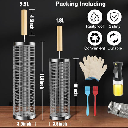 Summer Hot-Selling BBQ Rolling Grill Basket Cylinder – Customizable Grilling Accessor