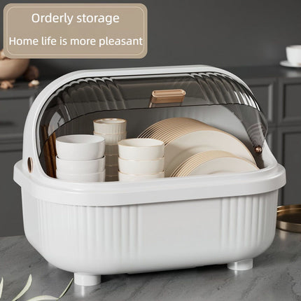 Double-Layer Kitchen Dish Rack with Dustproof Lid & Drain Tray – Space-Saving Drying Organizer