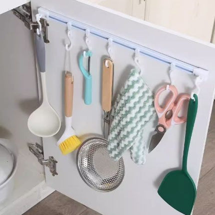 No-Drill Kitchen Cabinet Hanging Rail - Sticky Hook Organizer for Cooking Tools & Utensils