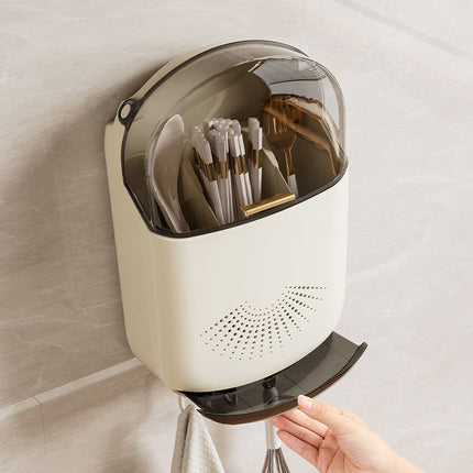 Functional Cutlery Storage Box – Wall Mounted, Large Capacity Plastic Organizer for Kitchen Spoons & Chopsticks