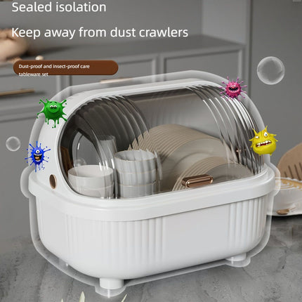 Double-Layer Kitchen Dish Rack with Dustproof Lid & Drain Tray – Space-Saving Drying Organizer