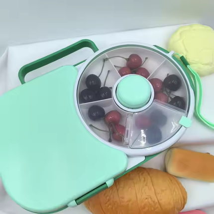 Rotating Snack Container – Multi-Compartment Reusable Snack Box & Dry Fruit Organizer