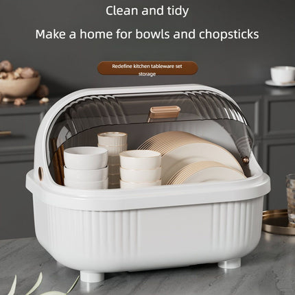 Double-Layer Kitchen Dish Rack with Dustproof Lid & Drain Tray – Space-Saving Drying Organizer