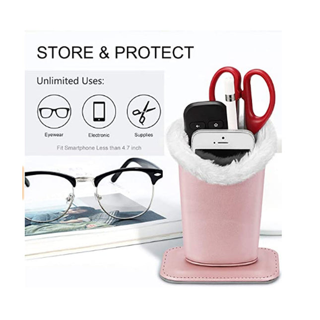 Plush Leather Glasses Holder - Protective Eyeglass Stand