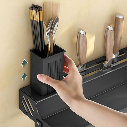 Wall Mounted Kitchen Organizer Rack – Multifunction Spice Organizer, Knife Holder & Cutlery Shelf