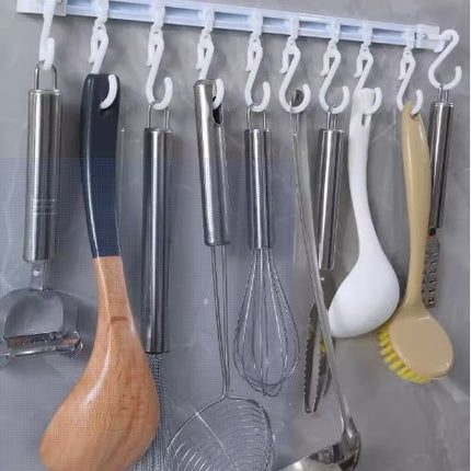 No-Drill Kitchen Cabinet Hanging Rail - Sticky Hook Organizer for Cooking Tools & Utensils
