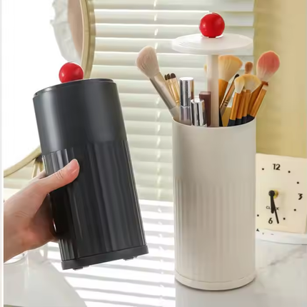 Automatic Lifting Makeup Brush Holder – 4-Grid Cosmetic Storage with Cover