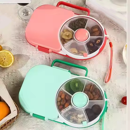 Rotating Snack Container – Multi-Compartment Reusable Snack Box & Dry Fruit Organizer