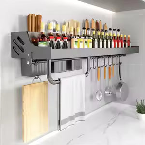 Wall Mounted Kitchen Organizer Rack – Multifunction Spice Organizer, Knife Holder & Cutlery Shelf