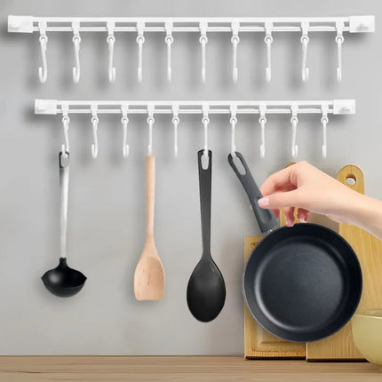 No-Drill Kitchen Cabinet Hanging Rail - Sticky Hook Organizer for Cooking Tools & Utensils