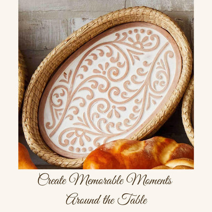 Handcrafted Oval Terracotta Bread Warmer with Wicker Basket