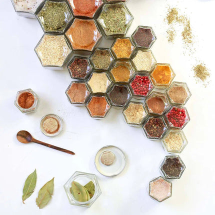 Magnetic Spice Jars - 4oz Hexagon Glass Containers for Kitchen Organization
